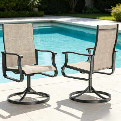 360° Swivel Dining Chair with Gentle Rocking Motion – Outdoor Patio Chair, Rust-Resistant Steel Frame(Set of 2)