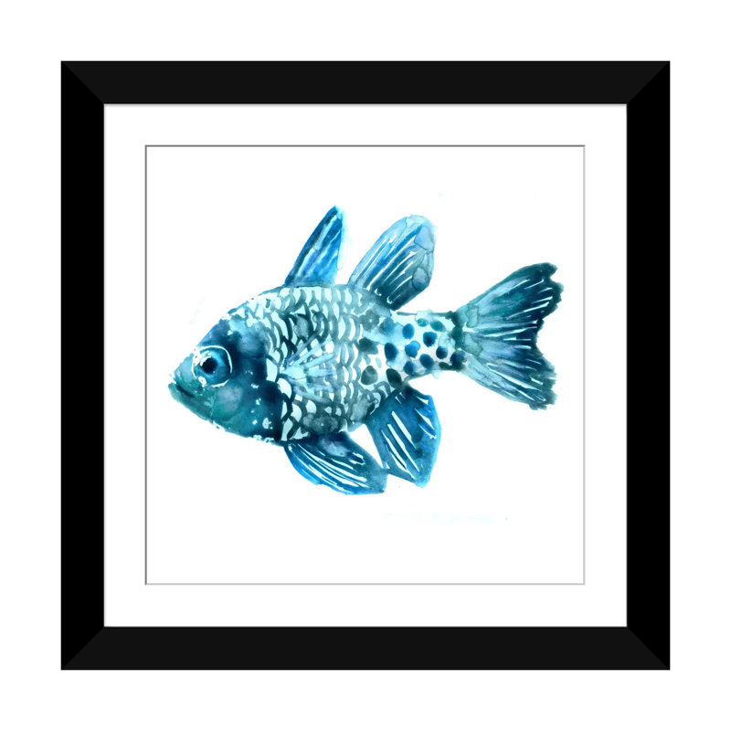« fish ii », impression sur toile, H 24 po x l 24 po x P 1 po, Papier avec cadre noir, Blanc