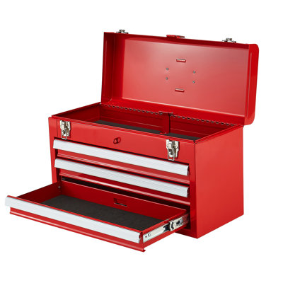 Tool Box 20.5-inch Portable Metal Tool Box with 3 Drawers Tool Organizer Red | 22.83" x 10.63" x 14.17" | Steel | Tool Box | Red