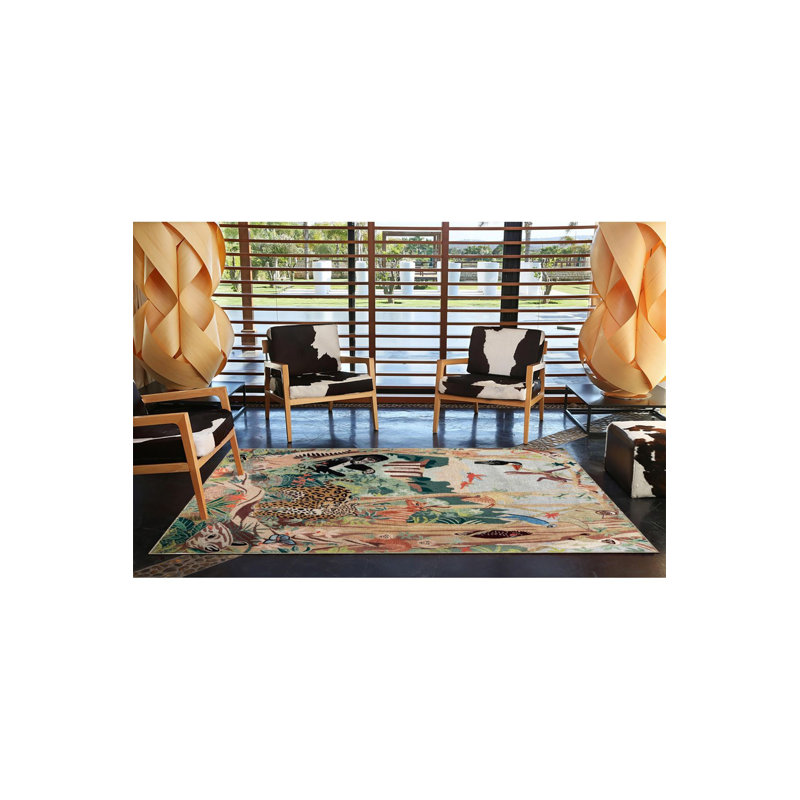 Tapis décoratif à motif gorille et léopard à thème Wild Jungle, Sous-tapis carré 3 pi 3 po inclus