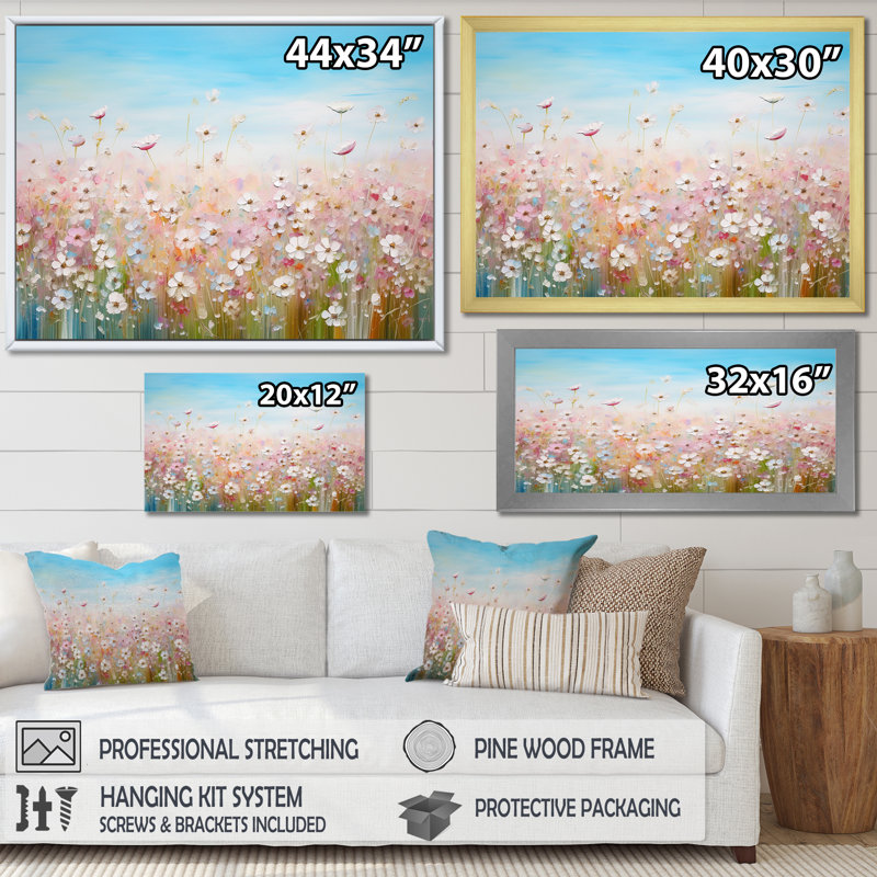 Fleurs sauvages Meadows I sur toile, Cadre simple noir, H 24 po x l 32 po x P 1 po