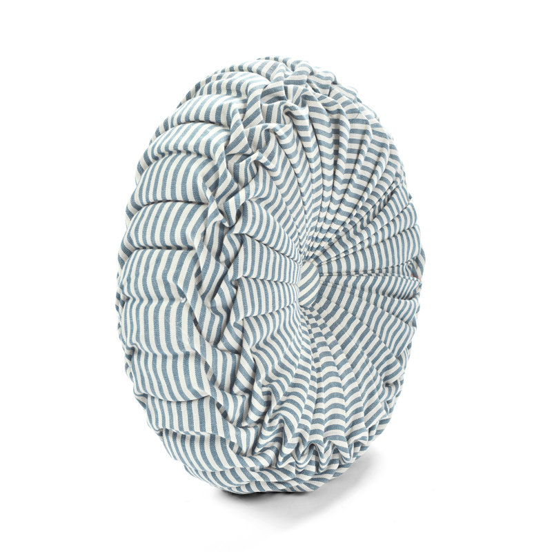 Farmhouse Ticking Stripe Yarn Dyed  Pleated Round Pillow Cover & Insert, Blue