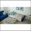 Causeuse rembourrée avec garniture en bois et garniture en bois, microfibre bleue-1456543152
