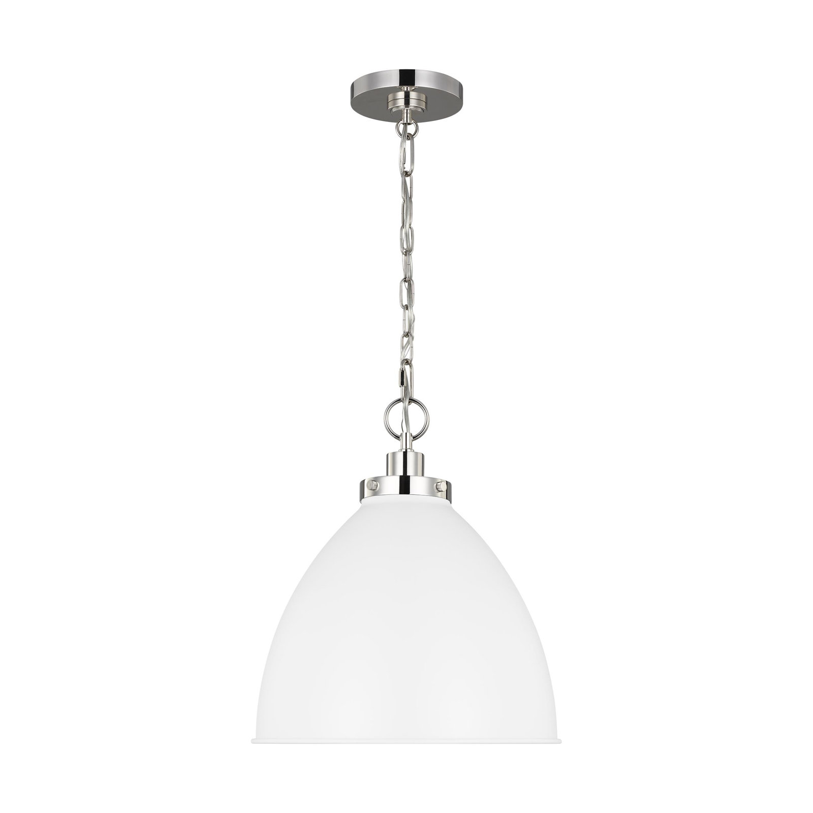 Pallini Single Light Pendant, 13.5" H x 15.625" W x 15.625" D, Matte White, Polished Nickel