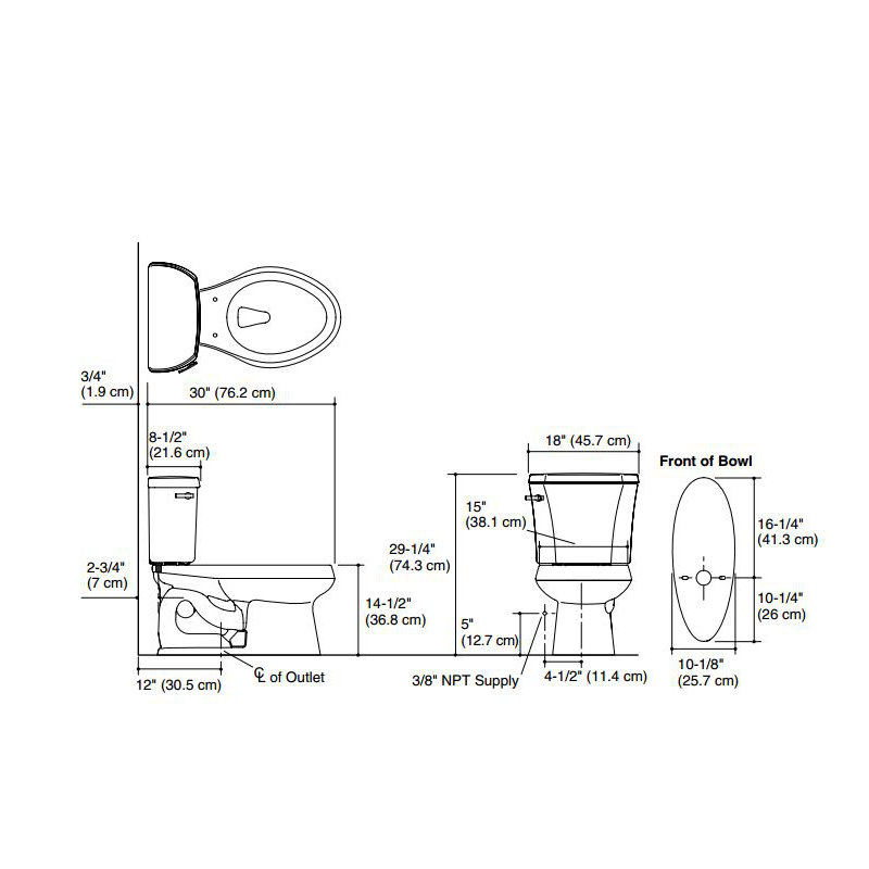 Wellworth® 1.28 GPF Elongated Two-Piece Toilet (Seat Not Included), Black Black, Left-Hand