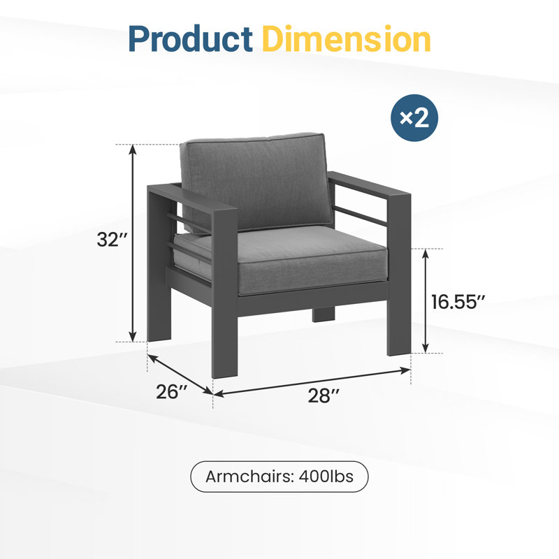 Fauteuil en métal Patio Furniture, Coussin gris / cadre gris
