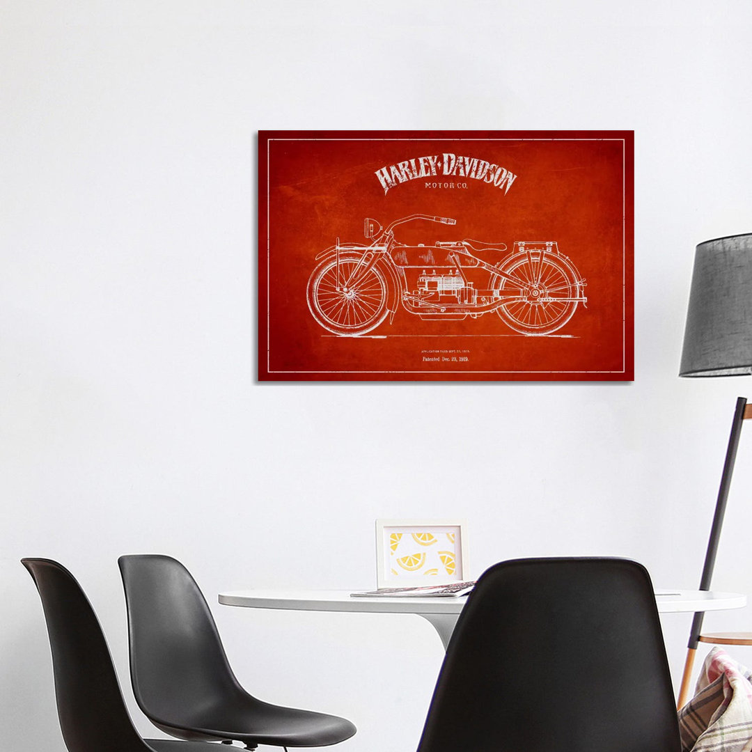 Harley-Davidson Red Patent Blueprint von Aged Pixel - Gallery-Wrapped Canvas Giclée on Canvas