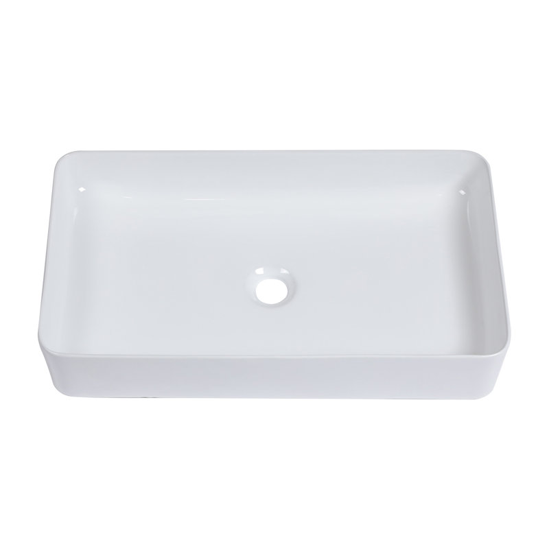 24"X14" White Ceramic Rectangular Vessel Bathroom Sink, White