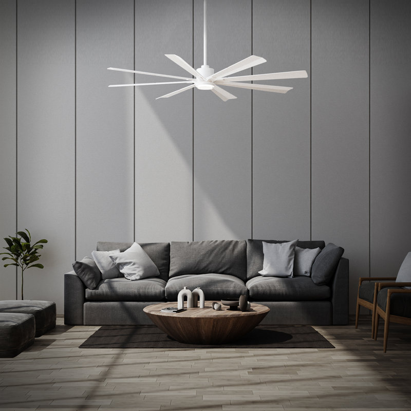 Size Matters 8-Blade Smart Ceiling Fan With Remote Control Included, Works With Alexa and iOS / Android App, Matte White, 65"