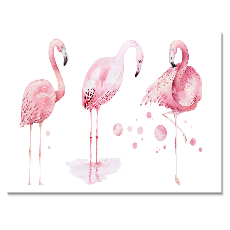 Flamants roses sur fond blanc, reproduction sur toile, Toile tendue, H 12 po x l 20 po