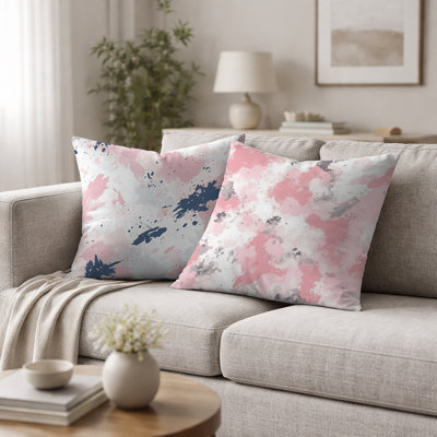 Coussin décoratif abstrait 2 pièces - Coussin décoratif rose et bleu