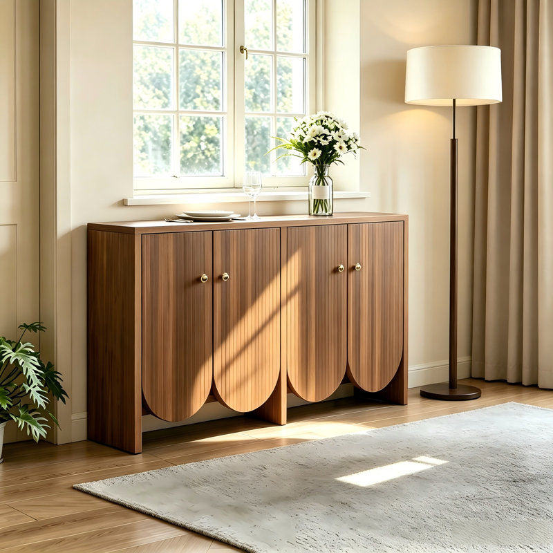 Wetherly Walnut 2-Door Standard Accent Cabinet with Adjustable Shelves,Living Room Storage Media Uni
