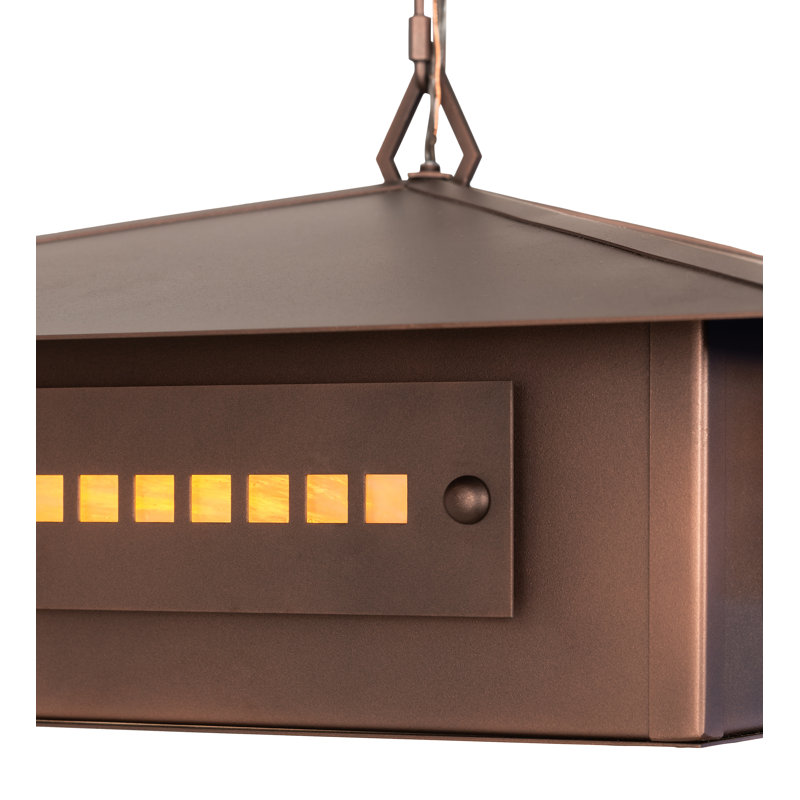 Luminaire suspendu rectangulaire 4 lumières lanternes Moss Creek Stepping Stone, Café à la cannelle métallique
