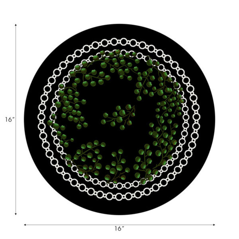 Christmas Berries Vegan Leather Round Pebble Placemat, Green Black