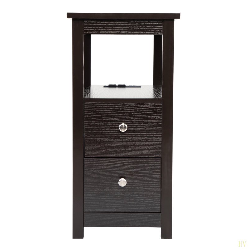 Table de chevet transitionnelle avec station de charge USB, table de chevet en bois, armoire de rangement à 2 tiroirs pour la maison et la cuisine, 1 pièce