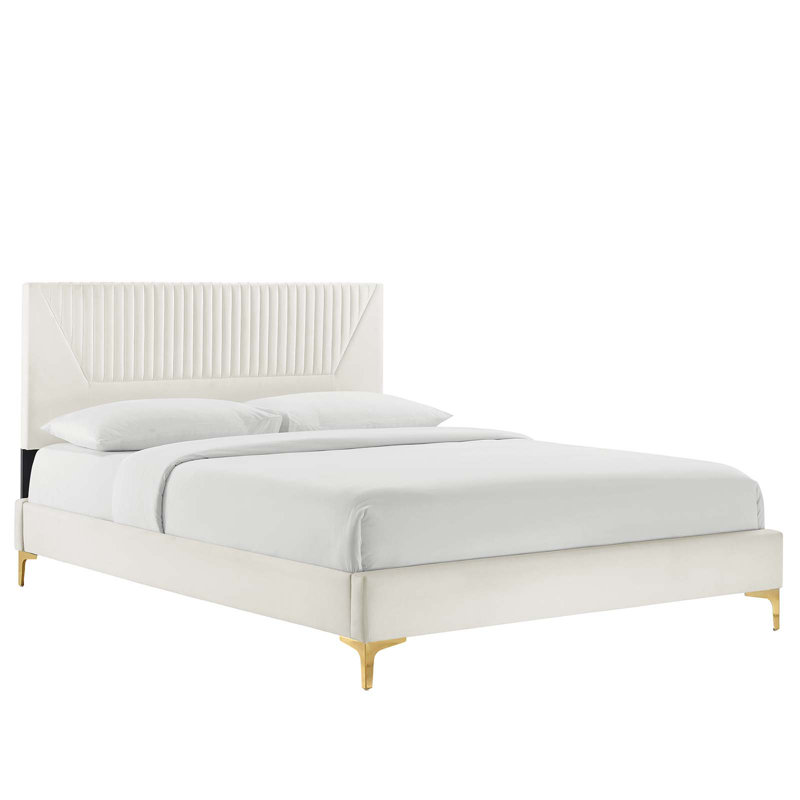 Lit plateforme en velours Yasmine Channel, Blanc, Grand