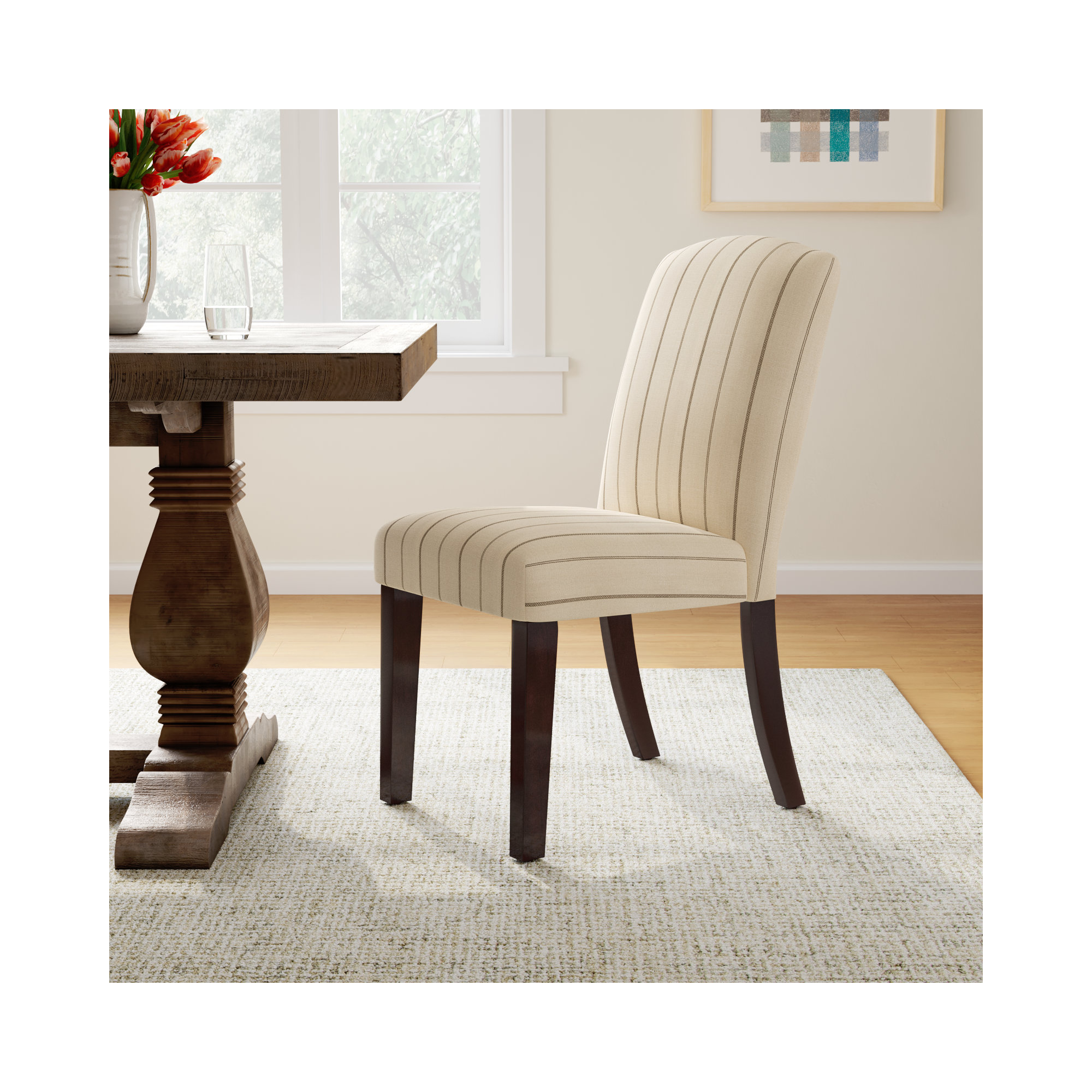 Estrela Upholstered Dining Chair, Fritz Charcoal Stripe, Espresso