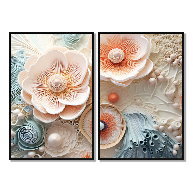 «Blue and White Coral Underwater Bouquet I - Peach Coastal», art mural, H 36 po x l 48 po, Impression encadrée flottante