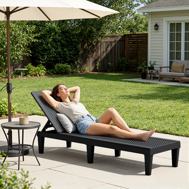 Tellie Outdoor Chaise Lounge, Black