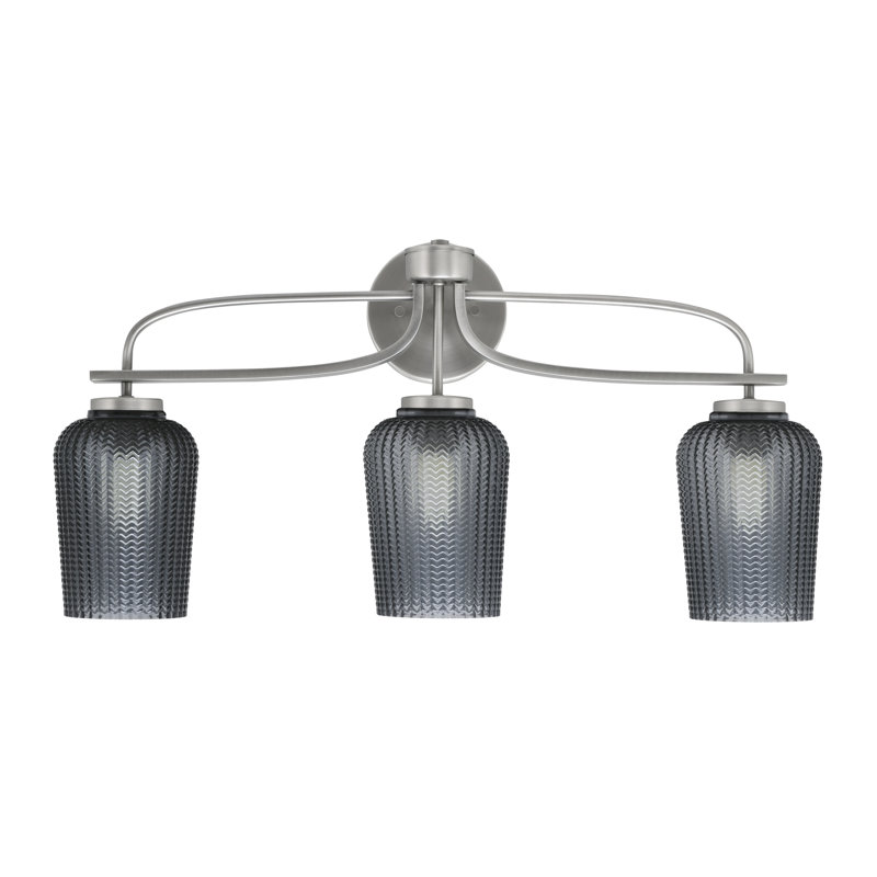 Barre d'éclairage de salle de bain 3 lumières Cavella avec verre texturé fumé 5 po, Graphite