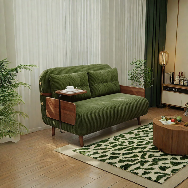 Canapé-lit vert moderne en velours côtelé minimaliste avec coussins, H 33,86 po x l 70,87 po x P 78,74 po