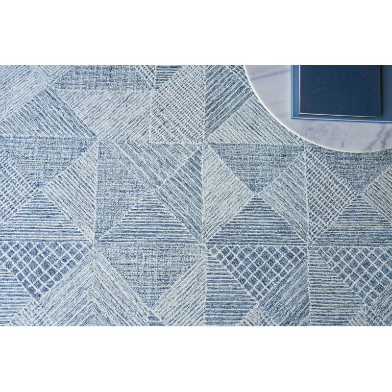 Caprice Geometric Handmade Tufted Area Rug, Rectangle 12' x 15', Navy Blue/Ivory