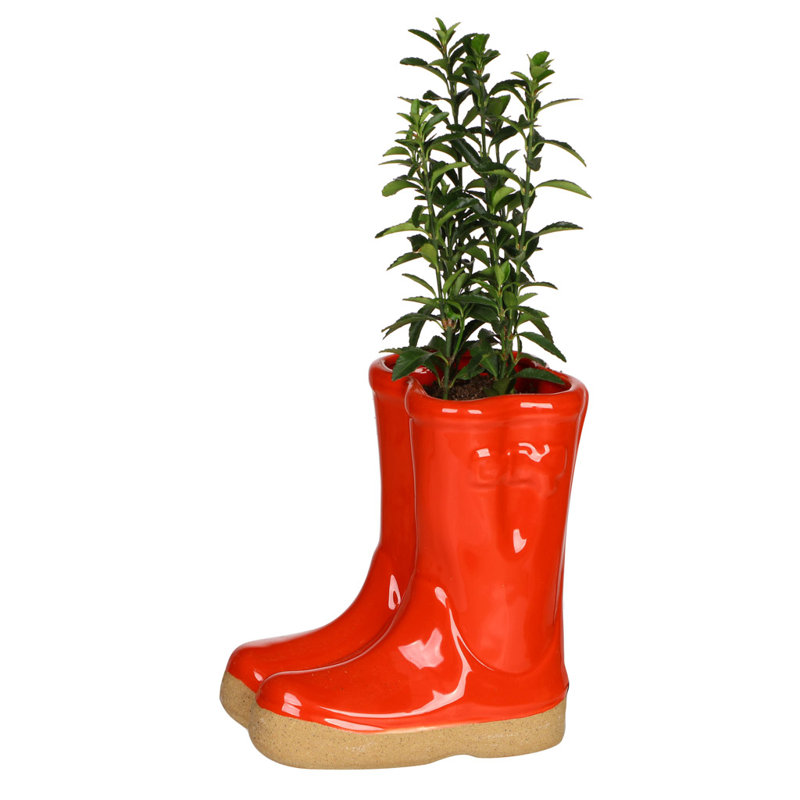 Carlson Ceramic Pot Planter, 17cm H x 15cm W x 10cm D, Red