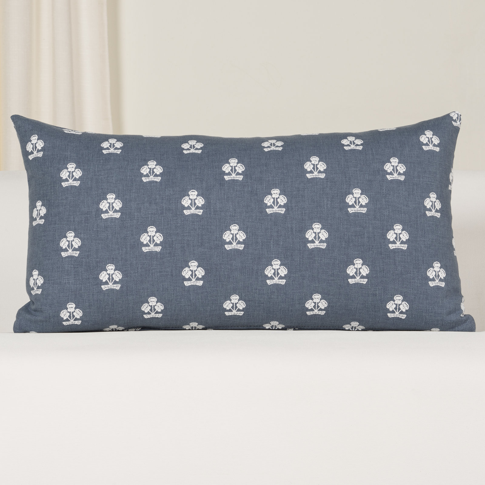 Hamachi Polyester Throw Square Pillow Cover & Insert, Chambray Floral 1, Feather, Rectangle 14"H x 26"W