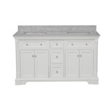 Fossen 60" Double Bathroom Vanity Set with White Cabinet and Carrara Marble Countertop