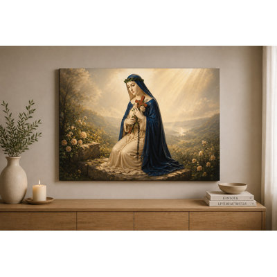 Grande peinture mariale dévotionnelle sur toile 24 x 36 pouces Floral