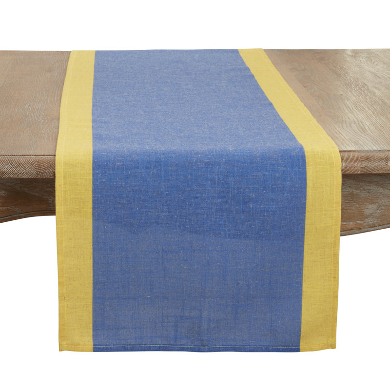 Blue and Yellow Polyester Color Block Table Runner
