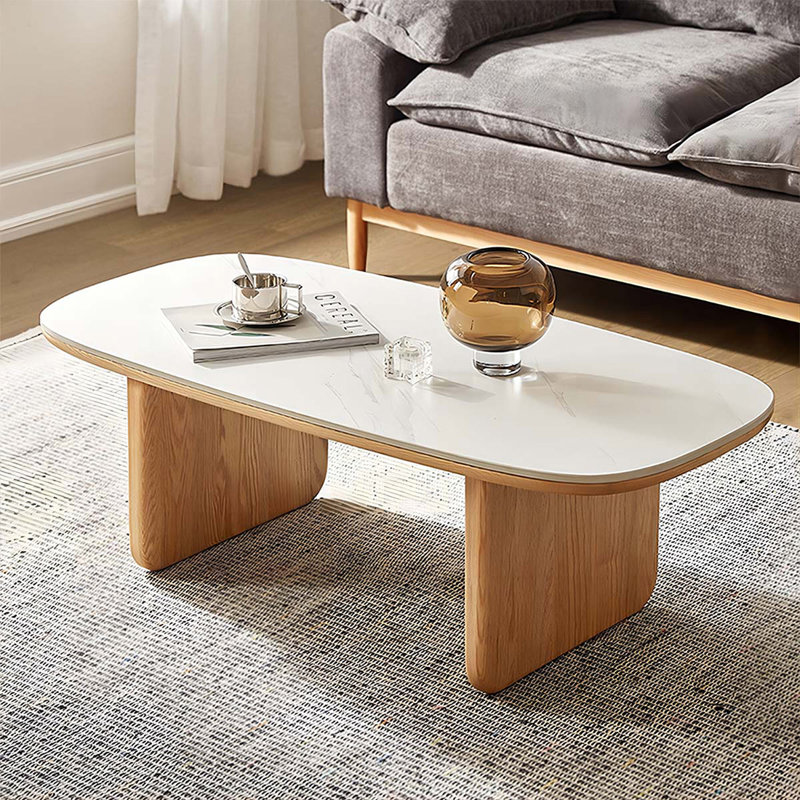 White Solid Wood Sintered Stone Coffee Table