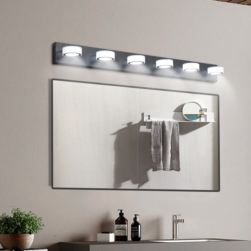 SANTERO 45" Modern Black LED Vanity Light with 6 Dimmable Rotatable Lights for Bathroom Mirror