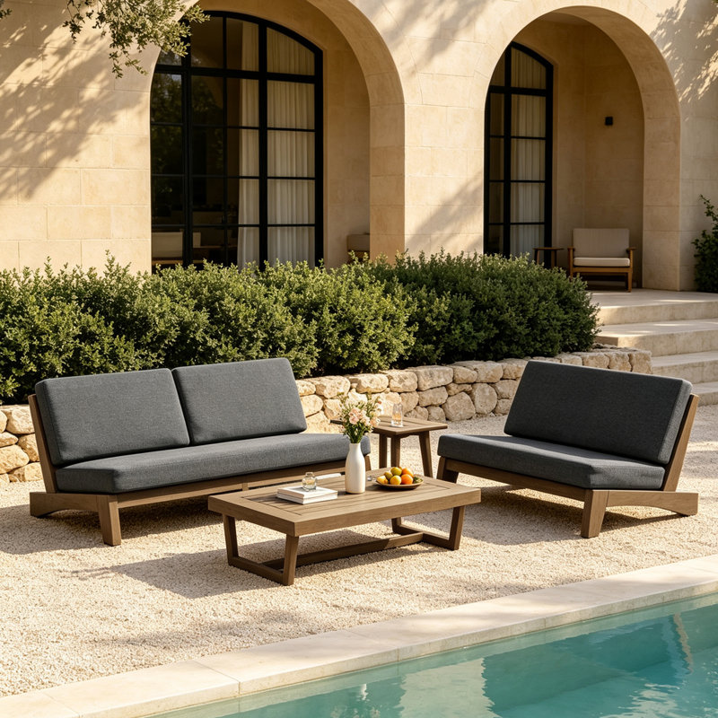 Ensemble de conversation Polett, 4 Pcs: 2 Tables, Loveseat, Sofa, Gris foncé, Brown