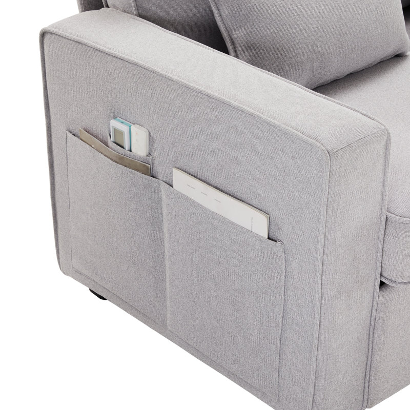 Bobi 4 Seater Linen Sofa & Chaise, Light Gray