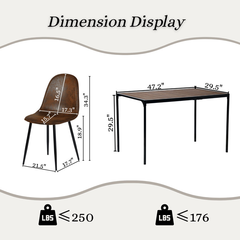 Hararat Modern 5-Piece Dining Set Rectangular Table Upholstered ChairsDining Room Breakfast Nook, Vintage Brown/Black