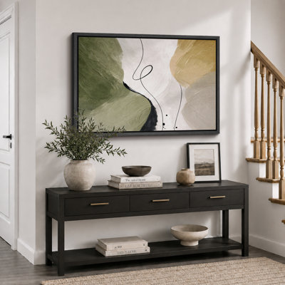 Abstract Green Beige Soft Gradient Composition Artwork, Contemporary Living Room Pictures, Framed Canvas Giclee Print Wall Art