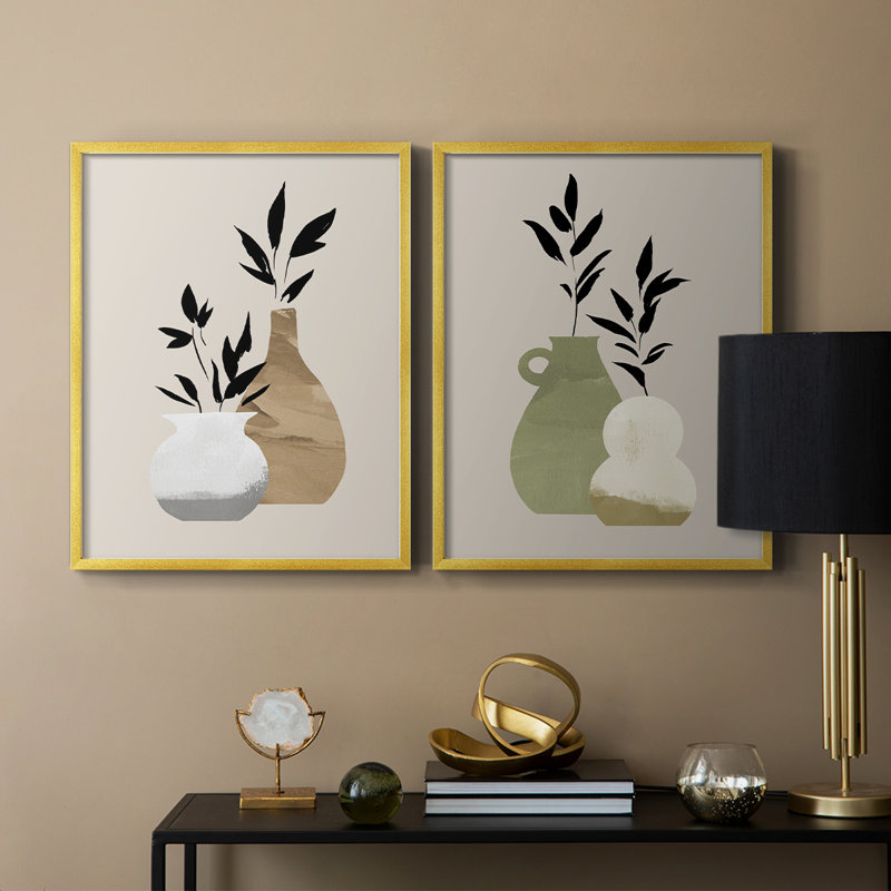 «Simple Bud Vases I», reproduction encadrée de qualité supérieure - prête à être accrochée - aucun clou requis - aucun clou requis