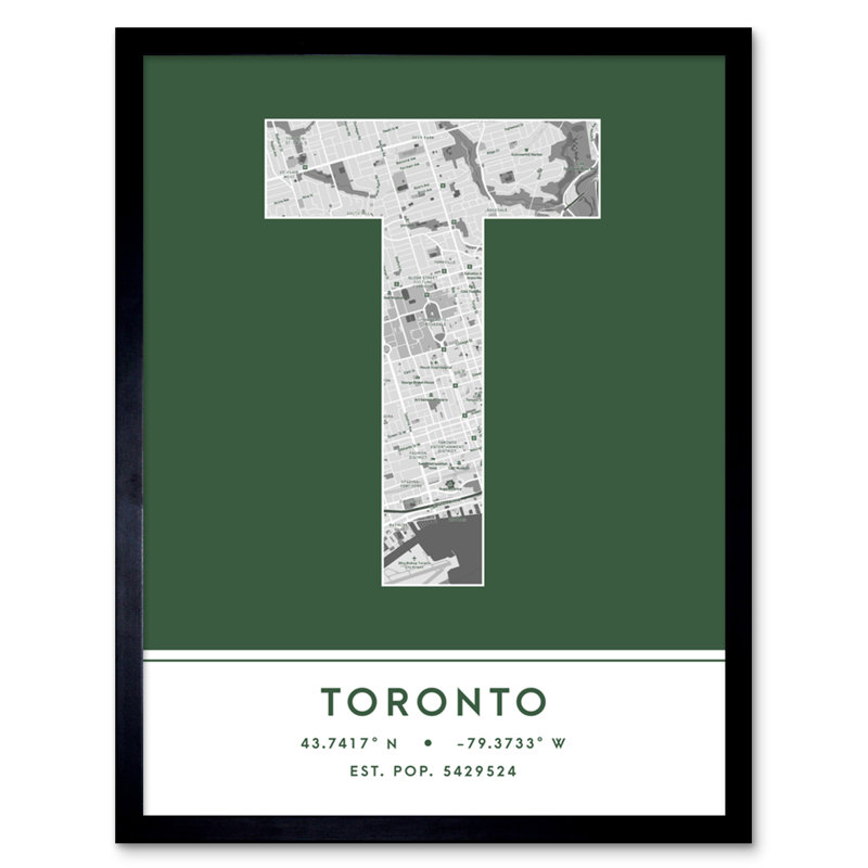 Toronto City Map Toronto Green - Single Picture Frame Typography