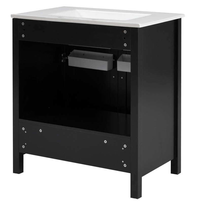 Meuble-lavabo de 30 pouces avec lavabo en céramique et beaucoup de rangement - le choix parfait pour les petites salles de bain