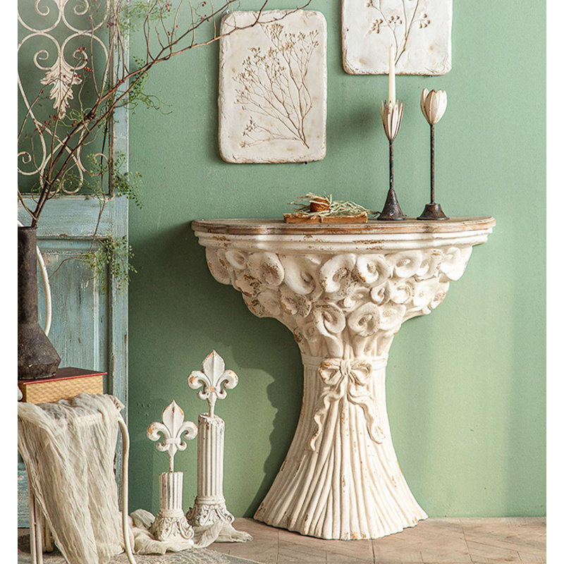 Rustic White Wood Console with Distressed Finish