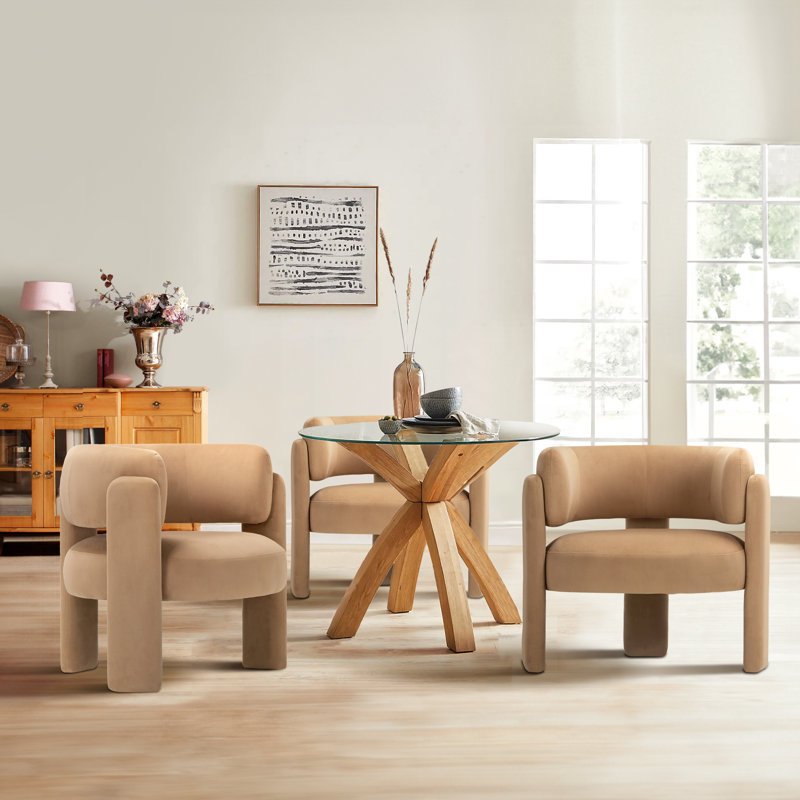 Modern Upholstered Barrel Armchair, Khaki
