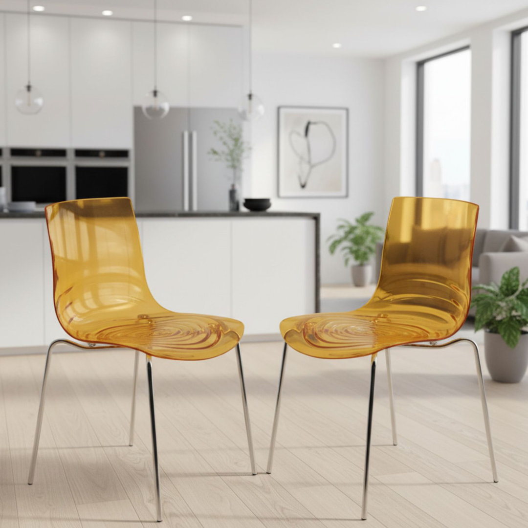 Minelli Dining Side Chair with Water Ripple Design and Chrome Legs (Set of 2) Ivy Bronx 