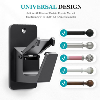Adhesive No Drill Curtain Rod Brackets,Heavy Duty 30LB Holders For Bathroom Bedroom Kitchen, Universal Damage-Free Window Rod Hooks With Nail,Free Installation ,4PC