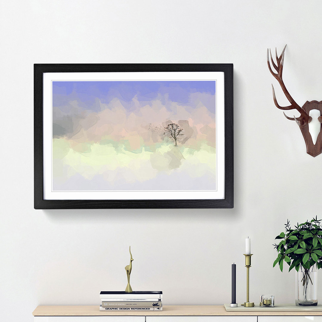 Flock of Birds Leaving the Tree in Abstract - Picture Frame Painting Print
