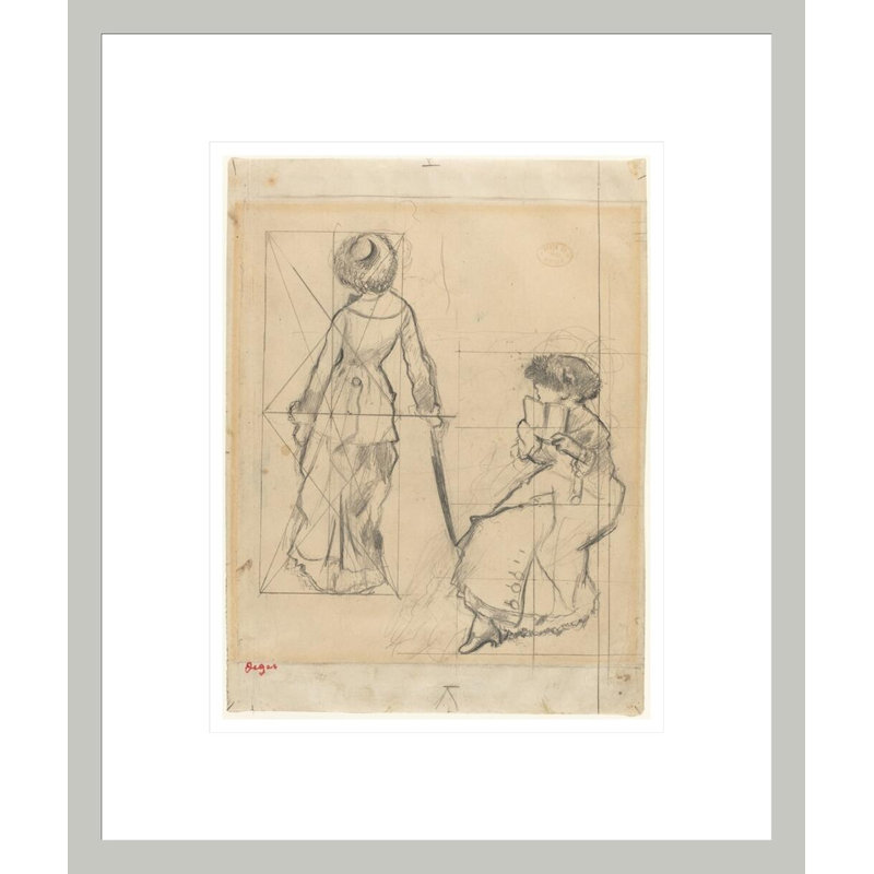 Étude pour Mary Cassatt au Louvre: The Etruscan Gallery "[recto]" par Edgar Degas - Impression Giclée encadrée