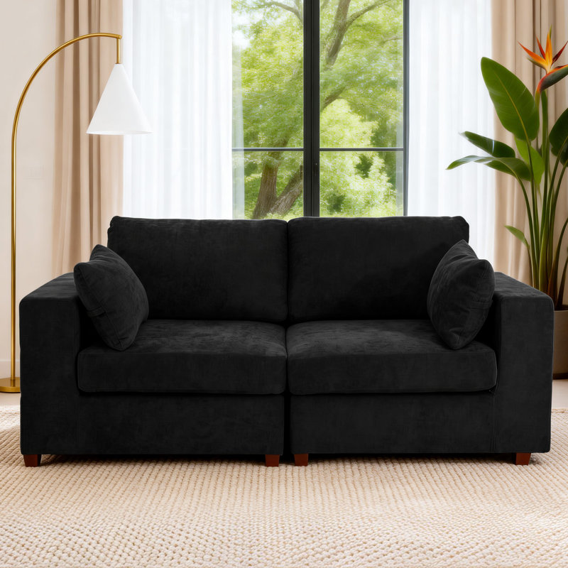 Canapé d'angle 2 pièces rembourré, Mélange de lin noir, H 26 po x l 75,5 po x P 37,8 po