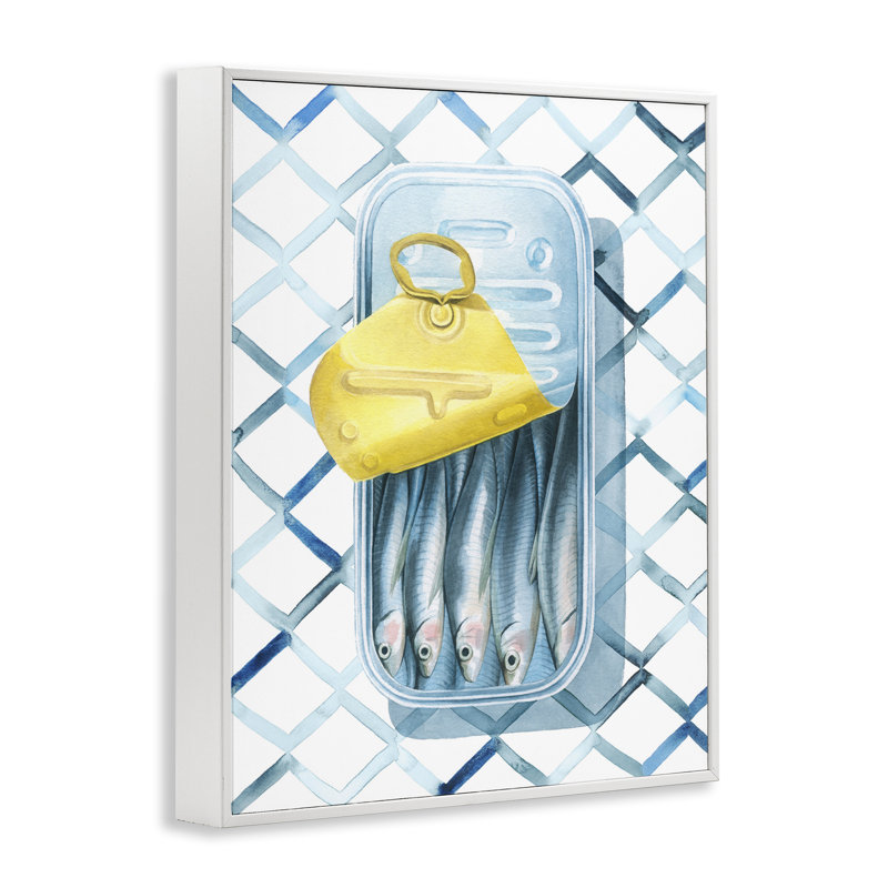 Art géométrique de sardines par Grace Popp, Giclée encadrée blanc bord de mer, H 30 po x l 24 po