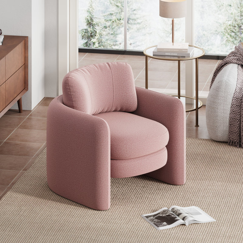 Fauteuil demi-tonneau en polyester 34,1 po, Faux lin rose