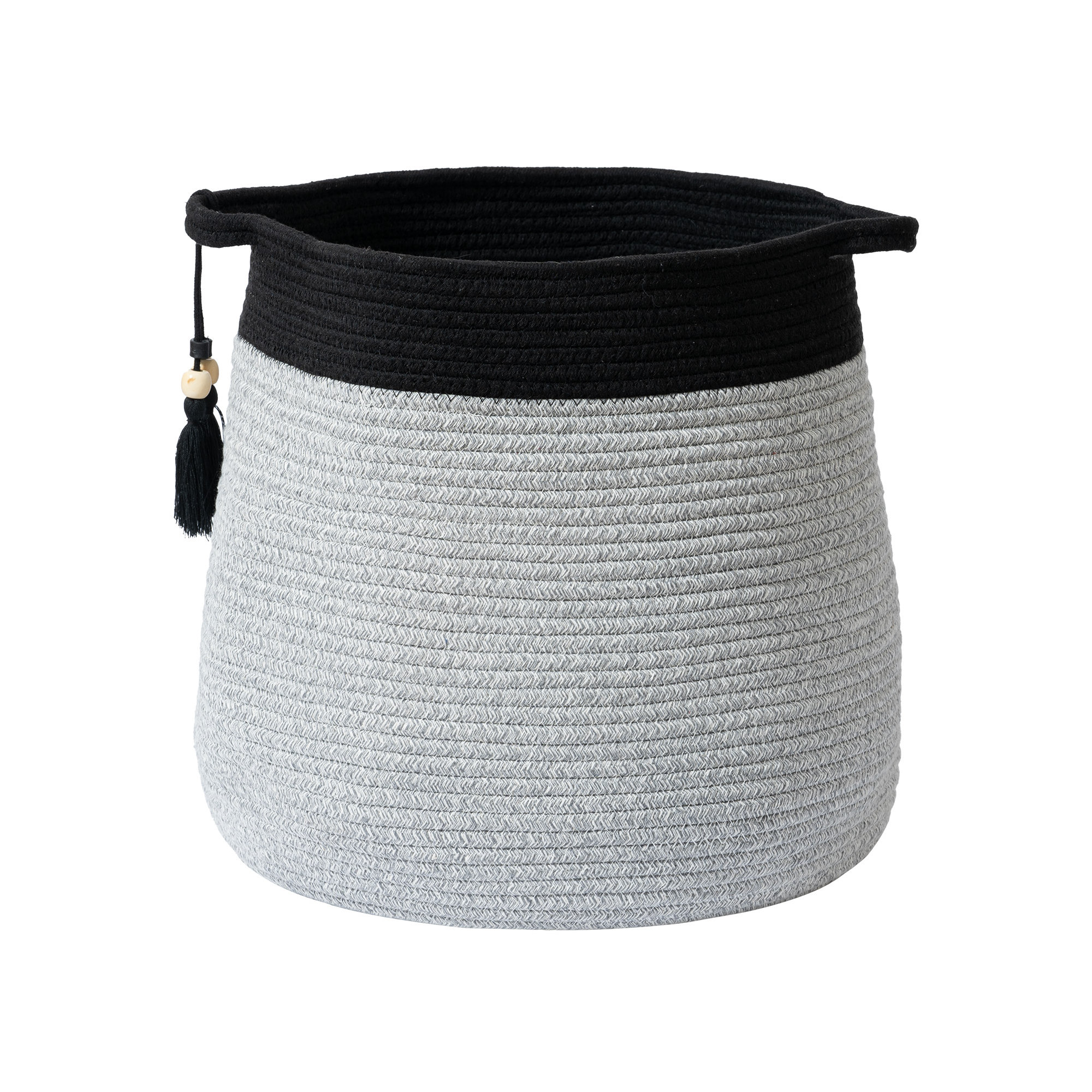 Althoff Rope Basket Woven Storage Basket , Laundry Basket Large Cotton Blanket Organizer, Black/Light Gray